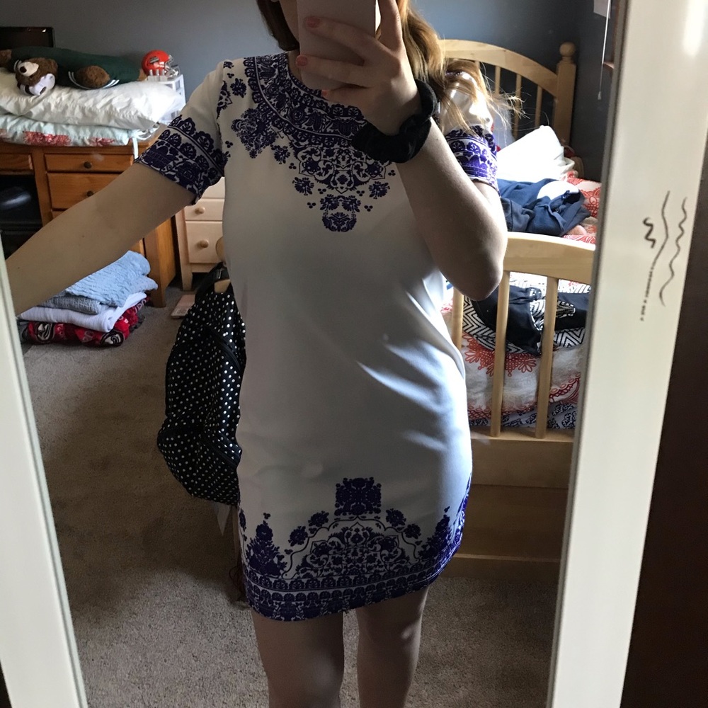 Blue and white dress